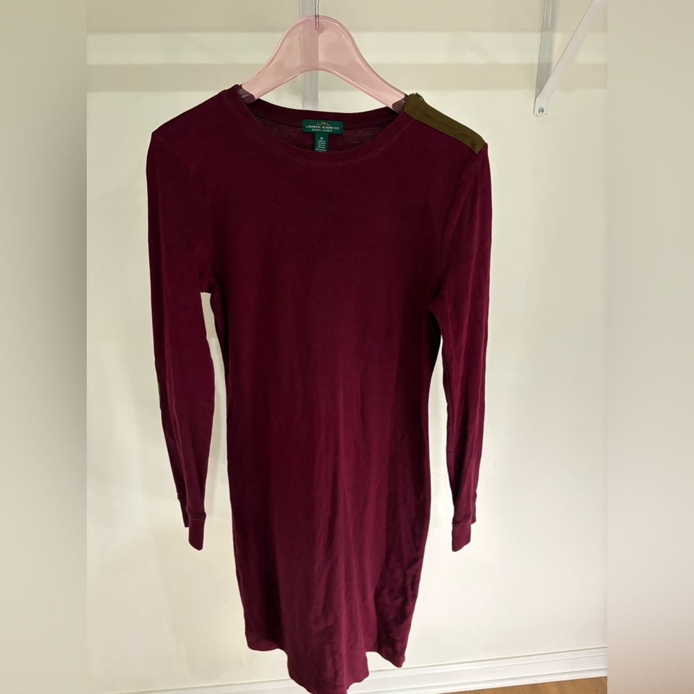 Ralph Lauren burgundy and suede dress with patches 100% cotton